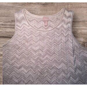 Chicos Sz 3 Silver Chevron Sleeveless Knit Top Size XL Casual Comfort Layering‎